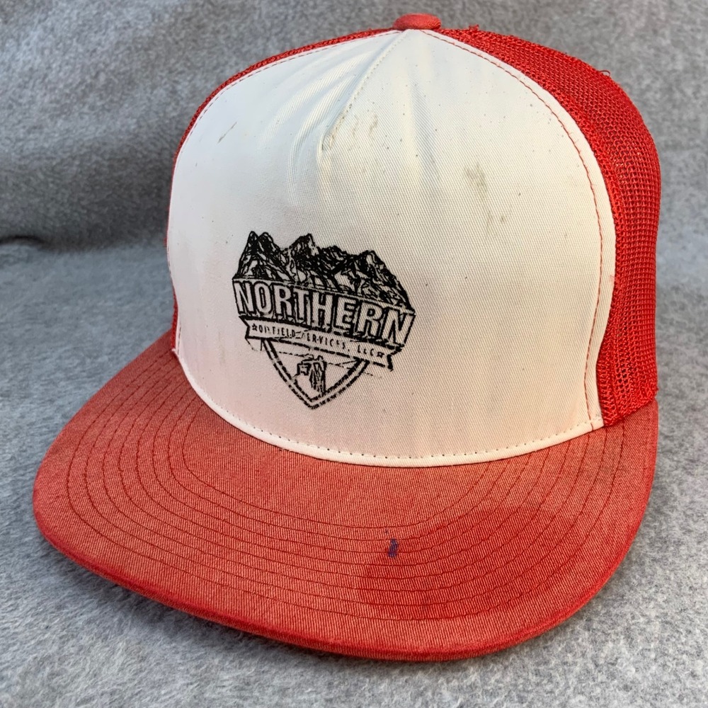 Northern Oilfield Services Mountain Logo Mens Red White Yupoong Trucker Hat OSFM
